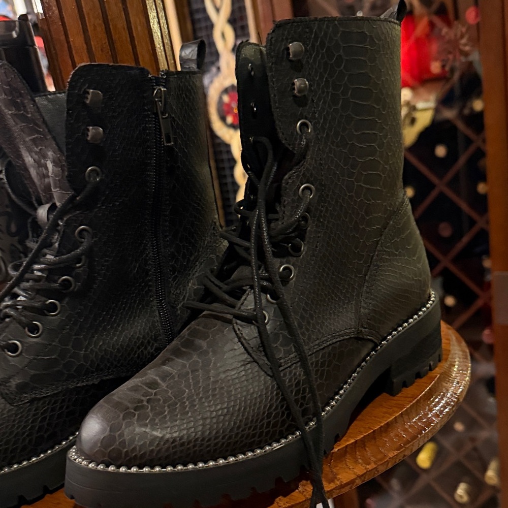 Very G Black Textured Combat Boots